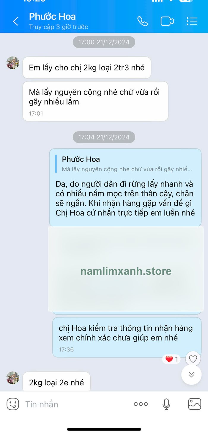 Tin nhắn khách hàng đặt nấm năm 2024 đã làm mờ thông tin nhận hàng